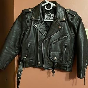 Vintage child’s black leather motorcycle jacket size large